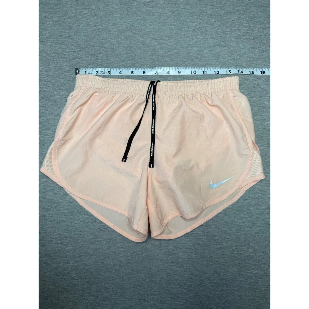 Nike Dri-FIT Women Running Shorts Peach Pink Mesh Trim Zip Pocket XS